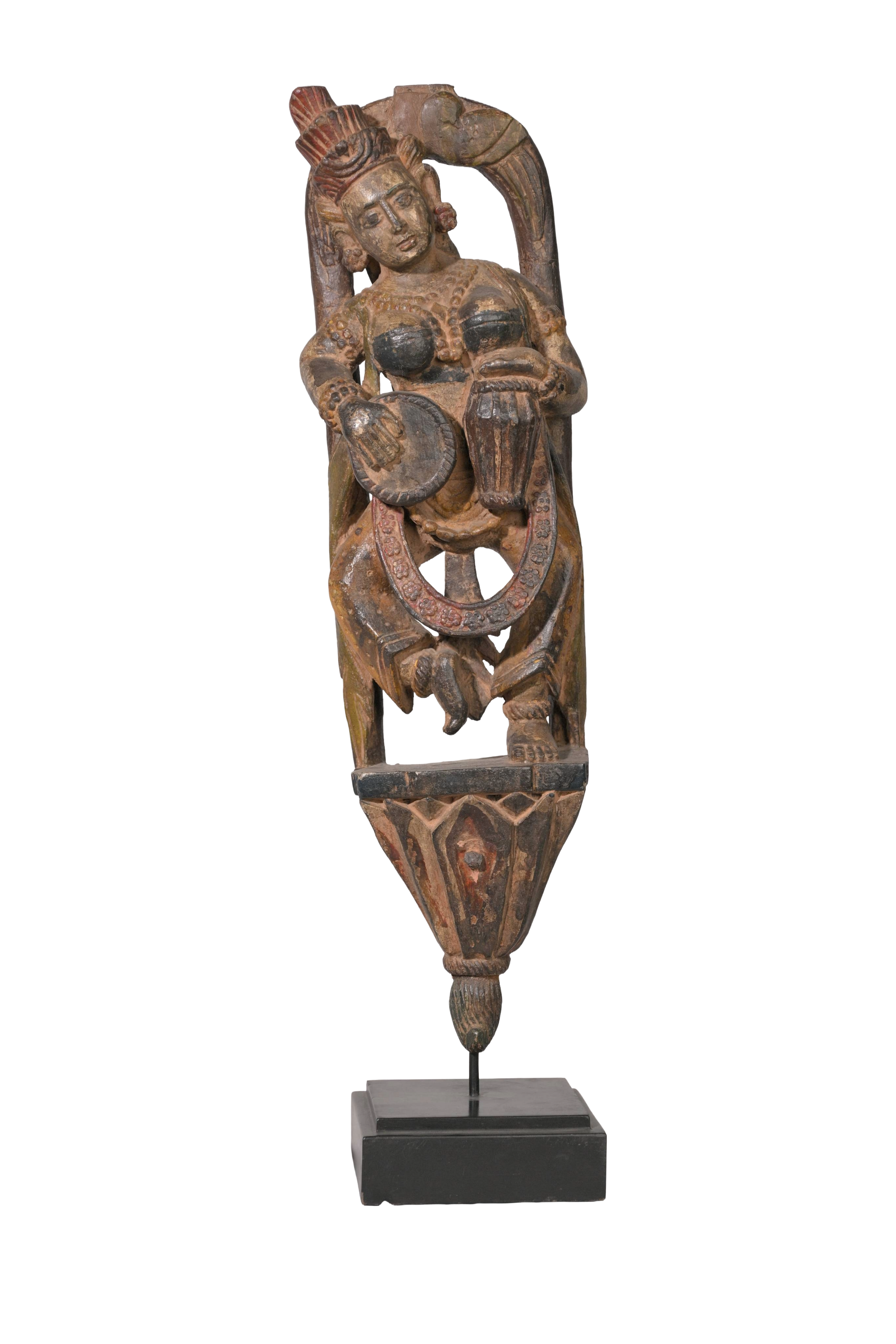 Antique Temple Musician Wall Sculpture Pair