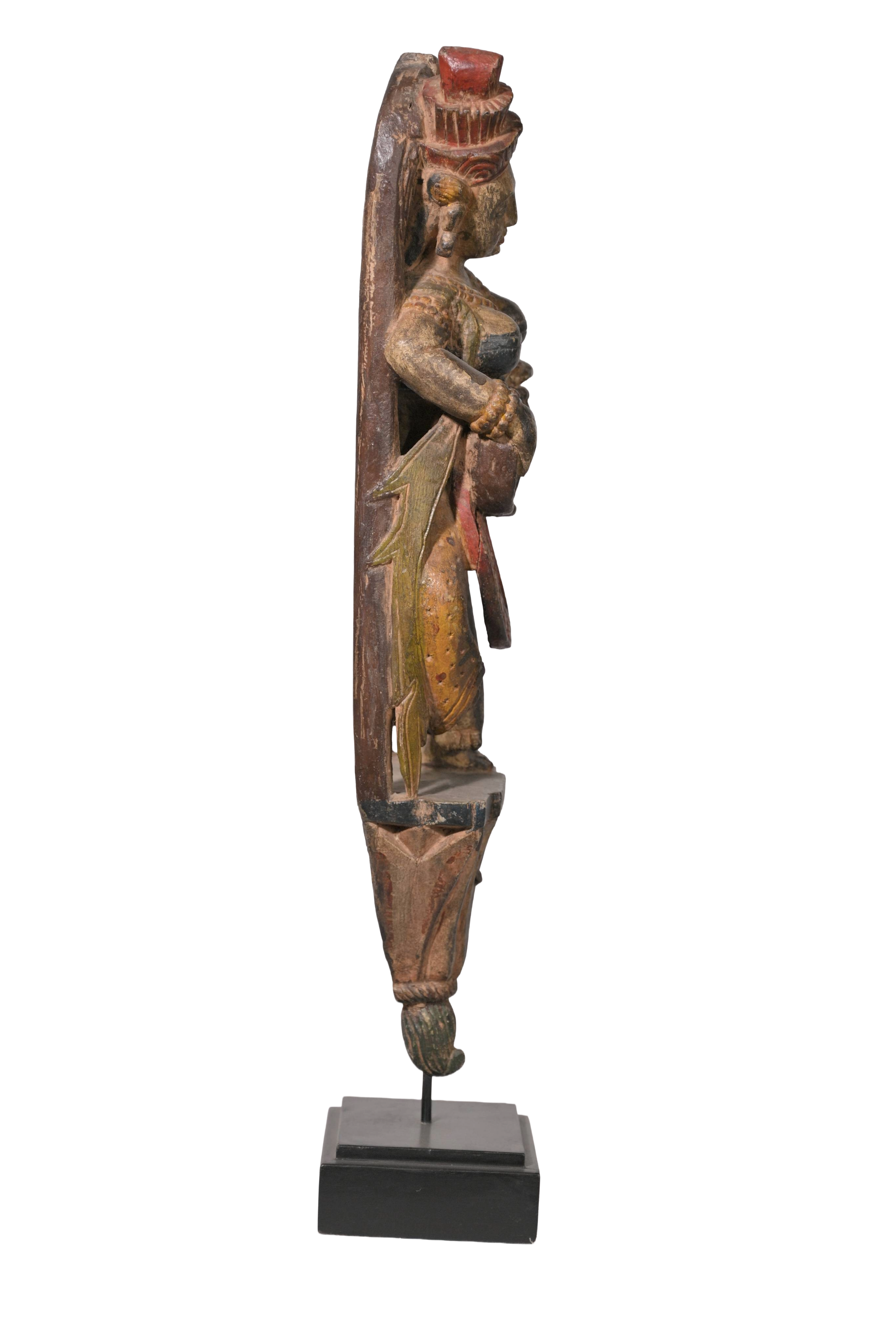 Antique Temple Musician Wall Sculpture Pair