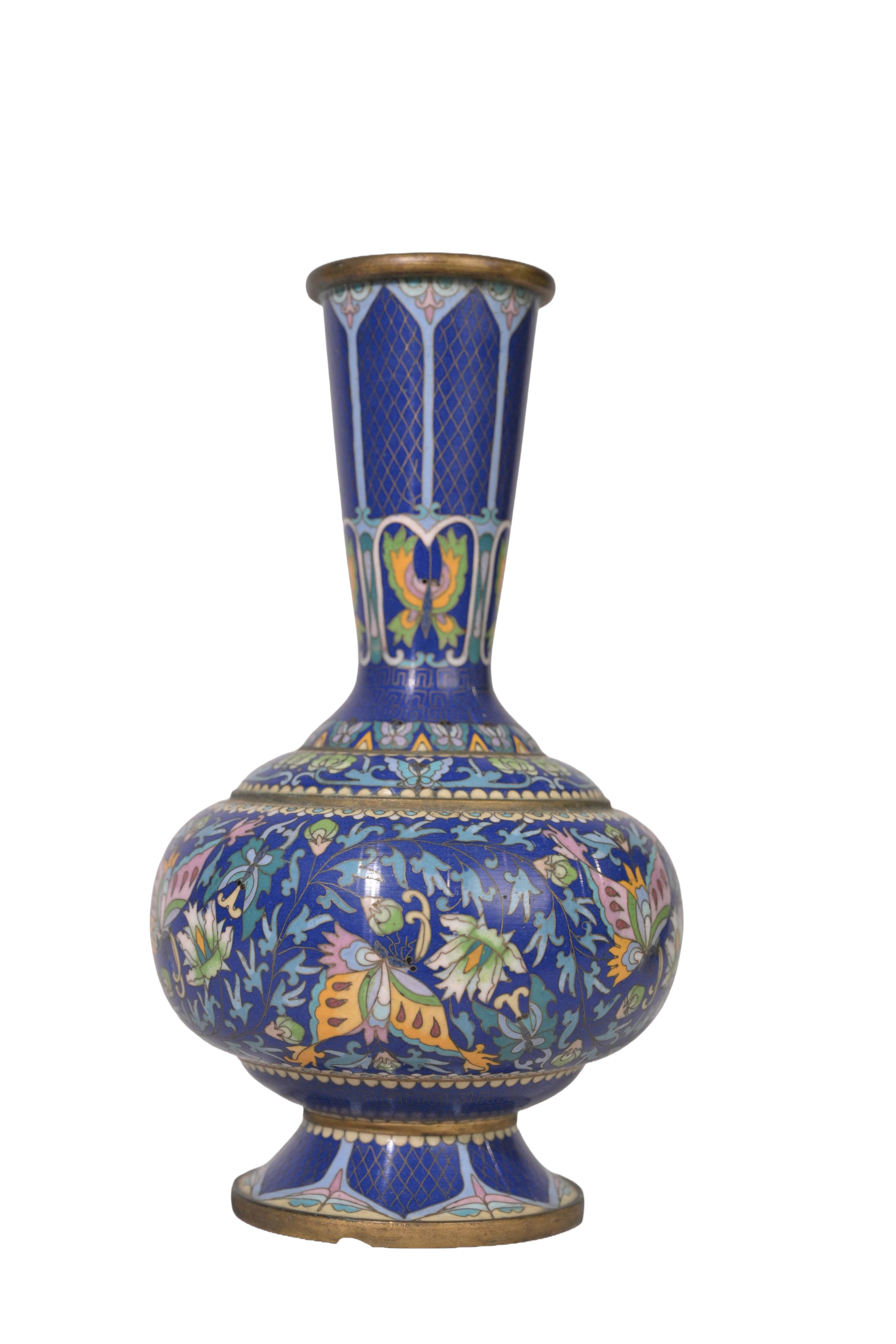 Blue Cloisonné Decorative Vase