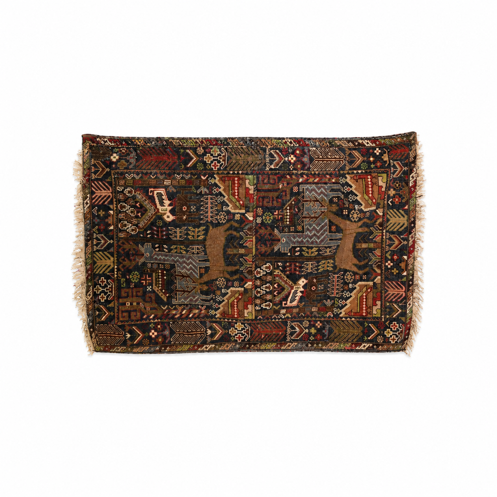 Antique Nomadic Animal Motif Rug