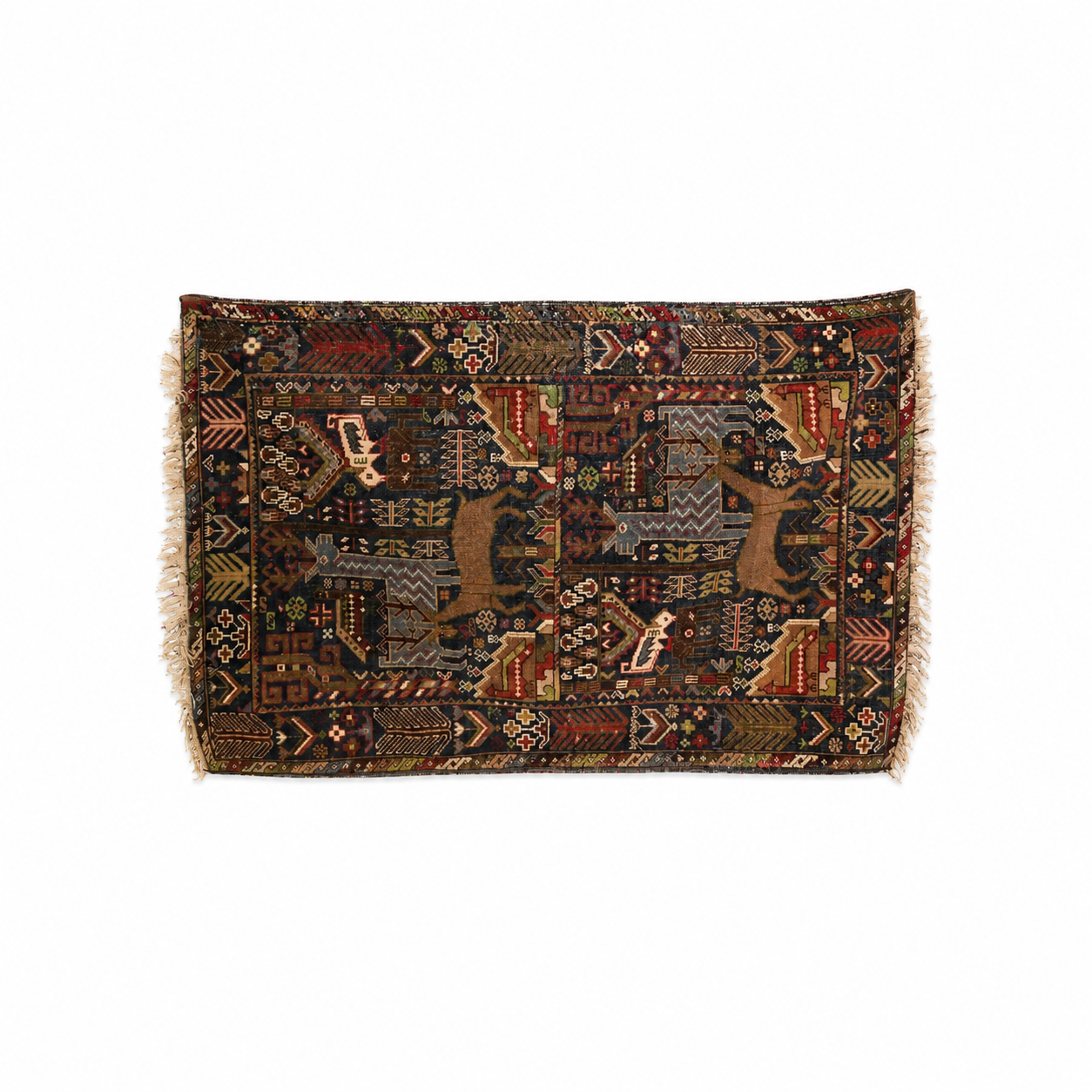Antique Nomadic Animal Motif Rug